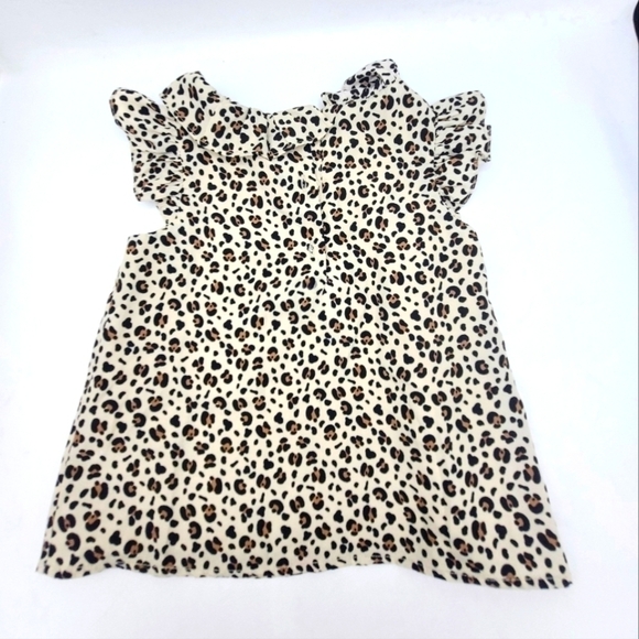 JANIE AND JACK Oyster Grey Leopard Top With Ruffle Sleeveles Collar Size 4 - Picture 5 of 8